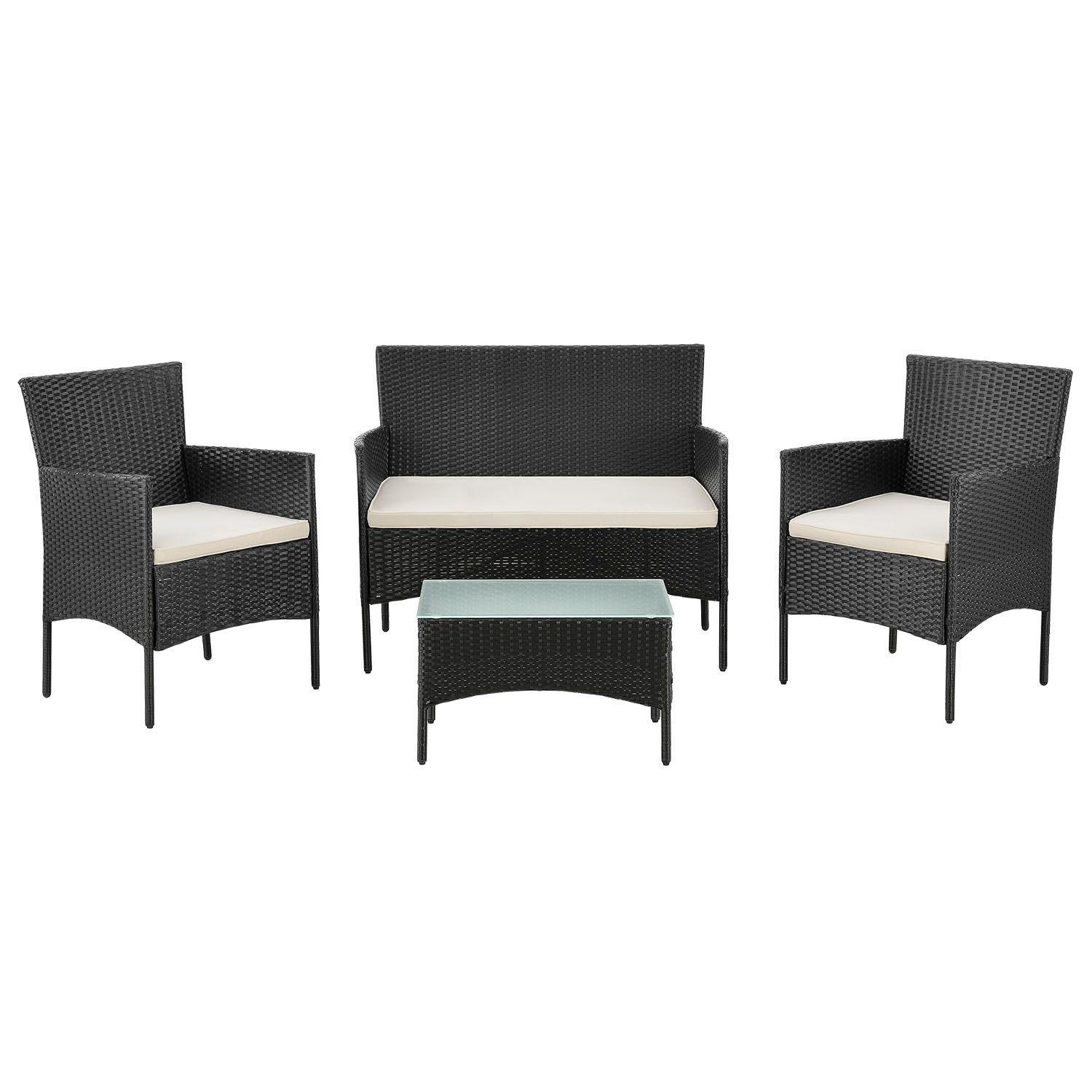 GARTENSET Fort Myers schwarz / cremeweiß - Creme/Schwarz, Kunststoff/Metall - Juskys