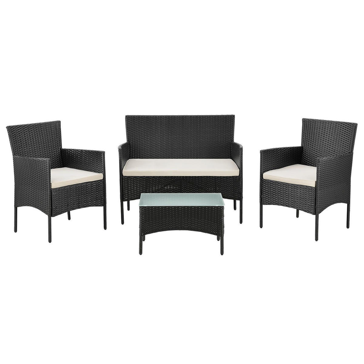 GARTENSET Fort Myers schwarz / cremeweiß - Creme/Schwarz, Kunststoff/Metall - Juskys