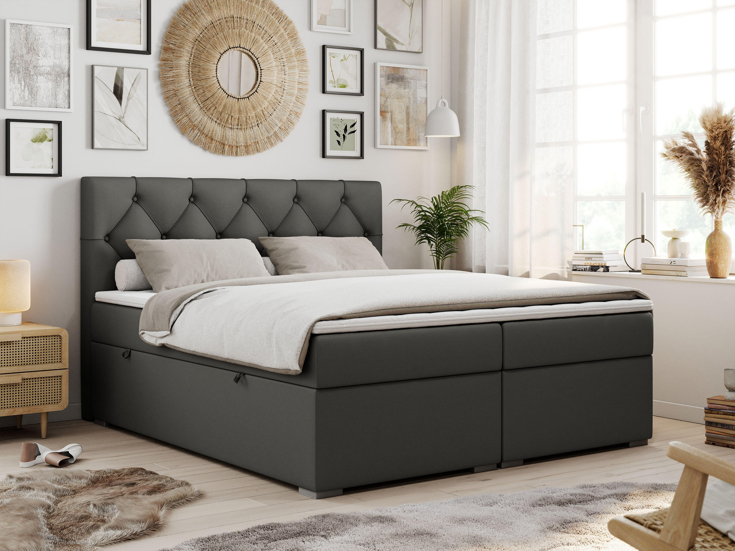 BOXBETT ALDA 120/200 Dunkelgrau Kunstleder - H3 - Dunkelgrau, Holz/Textil (120/200cm) - MKS