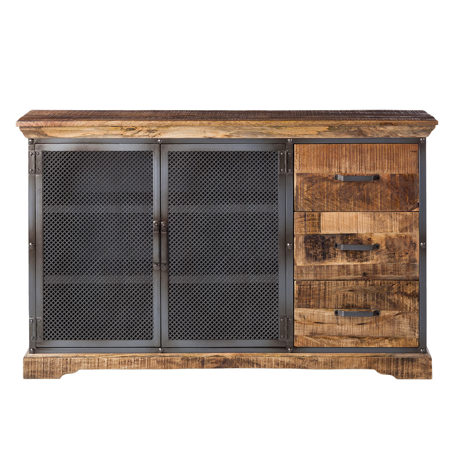 SIDEBOARD - Mango massiv / Metall - Naturfarben, Holz (146/88/42cm) - home24