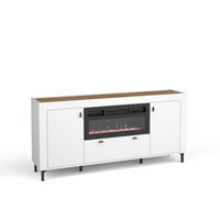KOMMODE mit Kamin Mossa Weiß, Zweitürige Kommode mit Schubladen und LED - Schwarz/Weiß, Holzwerkstoff (177/84/40cm) - Bettso