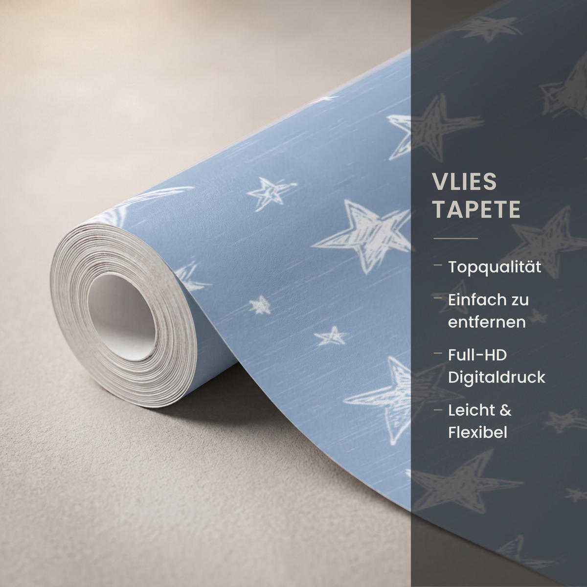 KINDERTAPETE - Sterne - Muster - Blau - 220x280 cm - Hellblau, Papier (220/280cm) - OnlyWow