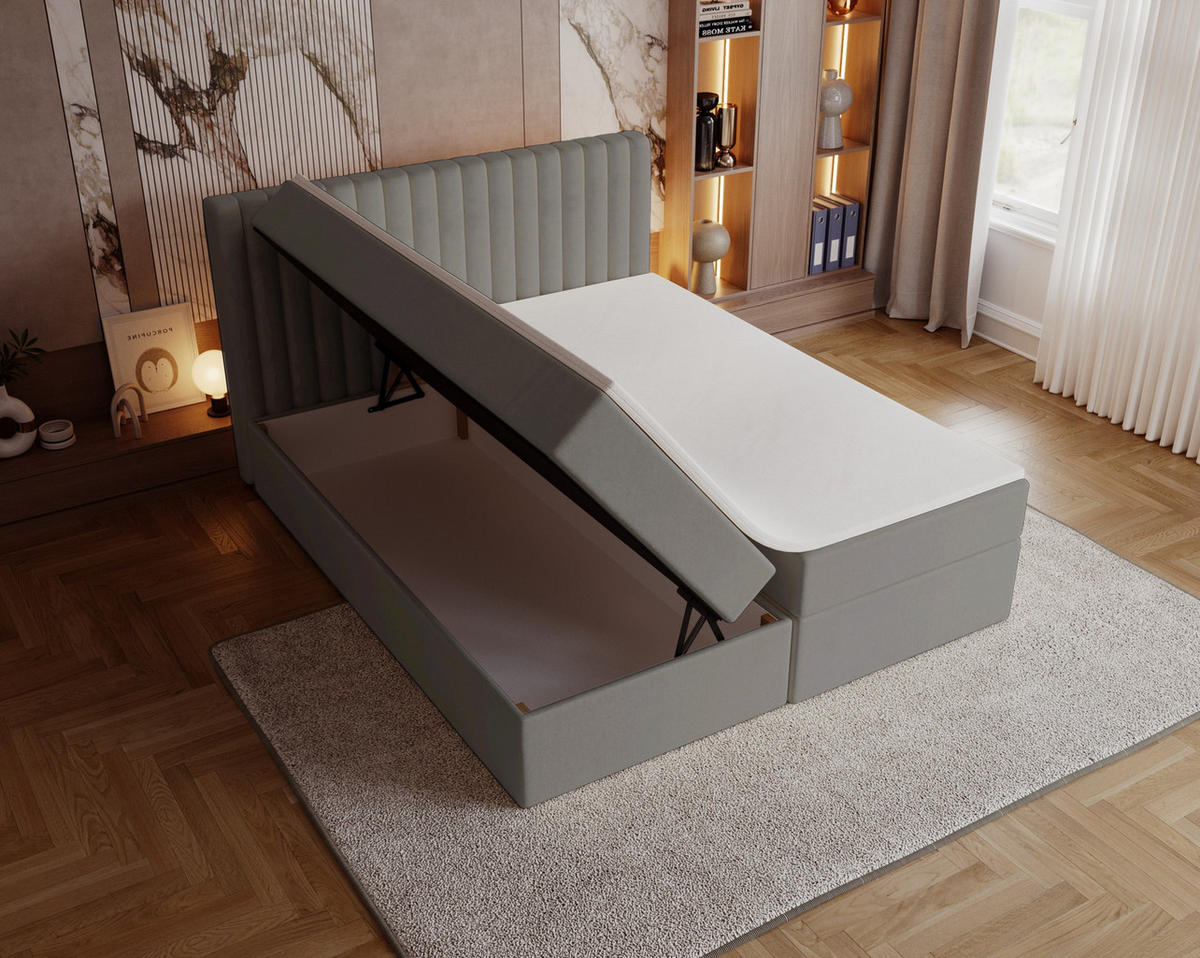 BOXSPRINGBETT 160x200 Daliro, Samt, Bettkasten, Matratze H3, Hellgrau - Hellgrau, Holz/Textil (160/200cm) - Emporius