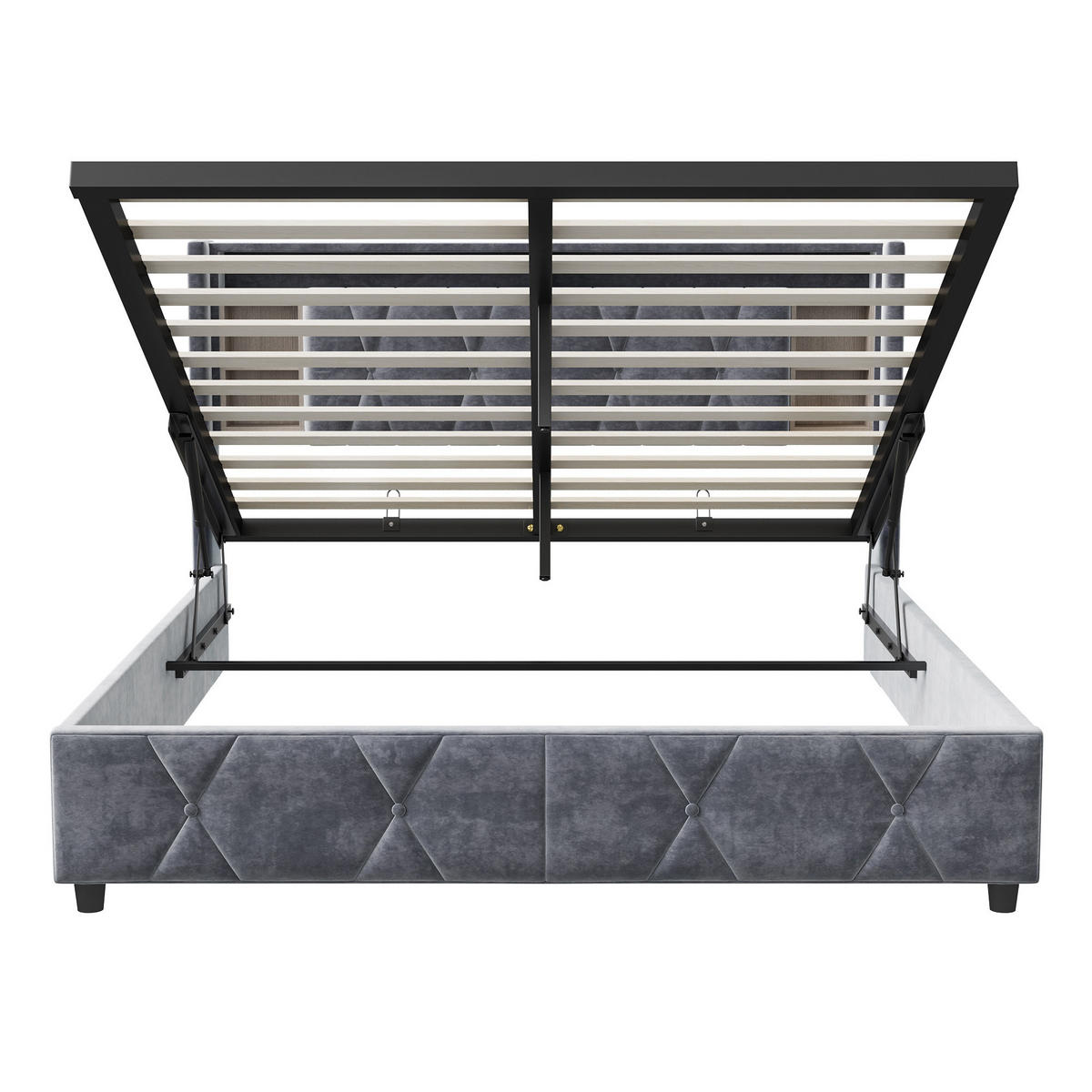 POLSTERBETT 140/200 cm mit Stauraum‑Kopfteil, LED‑Beleuchtung & USB‑Anschluss, Samtbett mit integrierter Ablage - Grau, Holz/Metall (140/200cm) - Joyfair