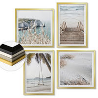WANDBILDER 4er Set - 50x50 cm & 40x60 cm Goldrahmen - Strandtreppe Schaukel Meer - Goldfarben, Kunststoff (50/50cm) - ArtPrintCave