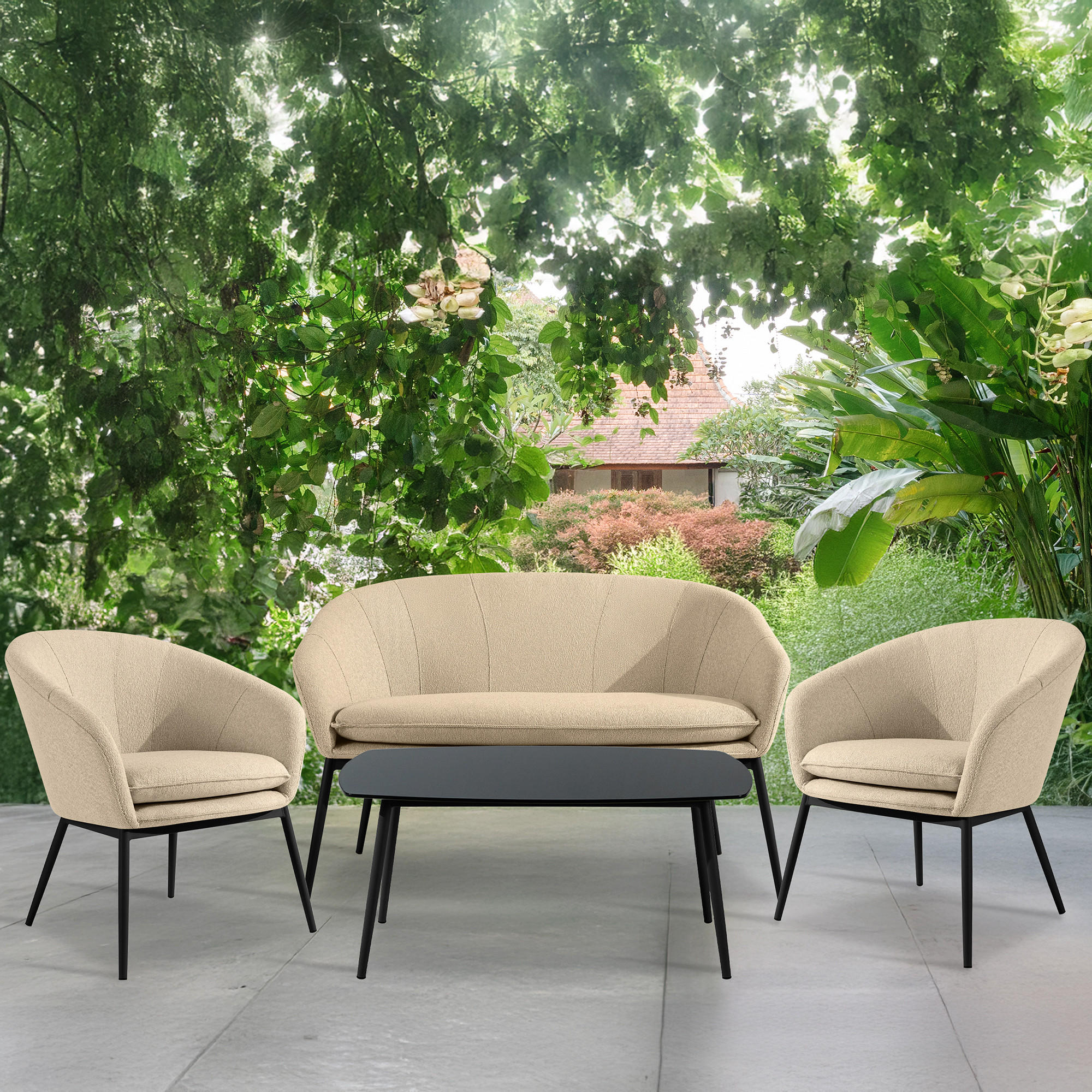 GARTENMÖBELSET SOLIS Gartenlounge-Set, creme/schwarz - Creme, Textil/Metall - KONSIMO®
