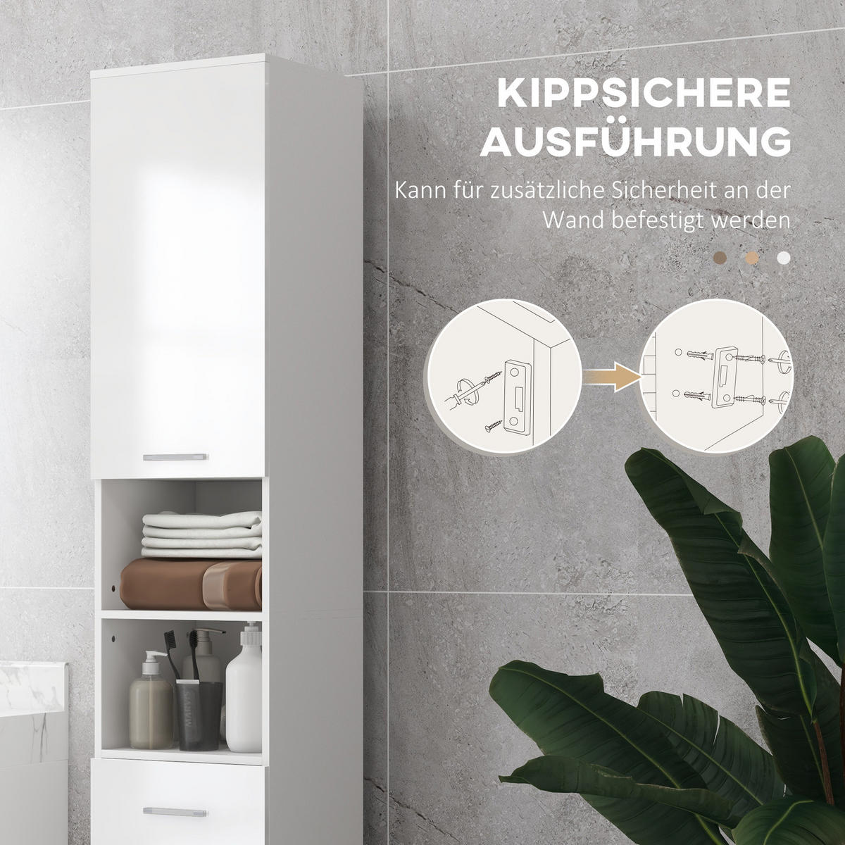 BADEZIMMERSCHRANK Spanplatte Weiß - Weiß, Holzwerkstoff (30/180/30cm) - Kleankin