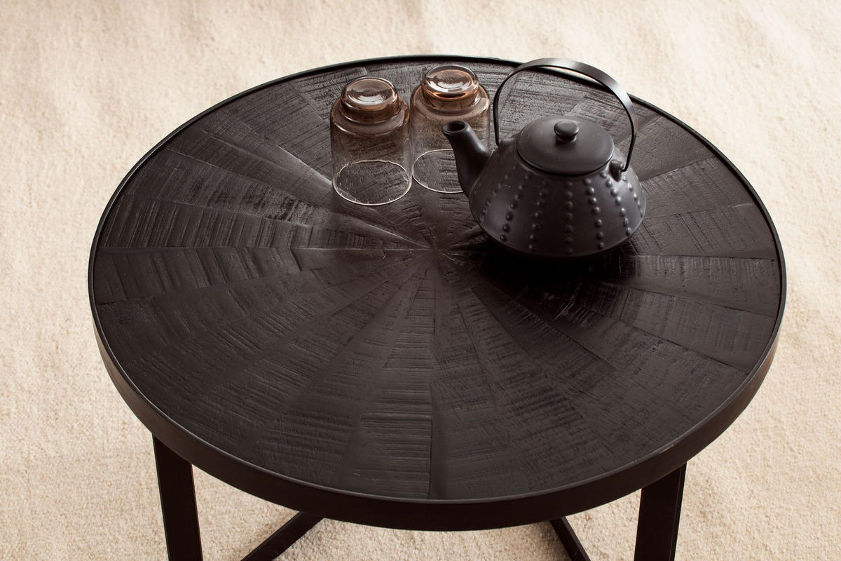 COUCHTISCH Schwarz Massivholz Mango Rund 58x58x40 cm Industrial Design - Schwarz, Holz/Metall (58/58/40cm) - KADIMA DESIGN
