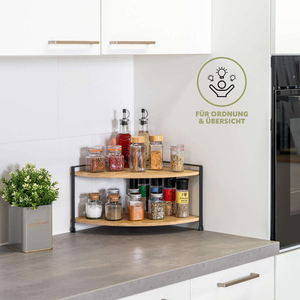 GEWÜRZ-ECKREGAL Bambus/Metall schwarz - Schwarz, Holz (30/21/30cm) - eluno