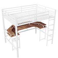 HOCHBETT 140/200 cm DE-04494, mit LED und Schreibtisch in Weiß - Weiß, Metall (140/200cm) - ComfortXL
