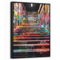 LEINWAND Bilder mit Rahmen - Treppe - Graffiti - Farben - Kunst - 30x40 - Multicolor, Textil (30/40cm) - MuchoWow