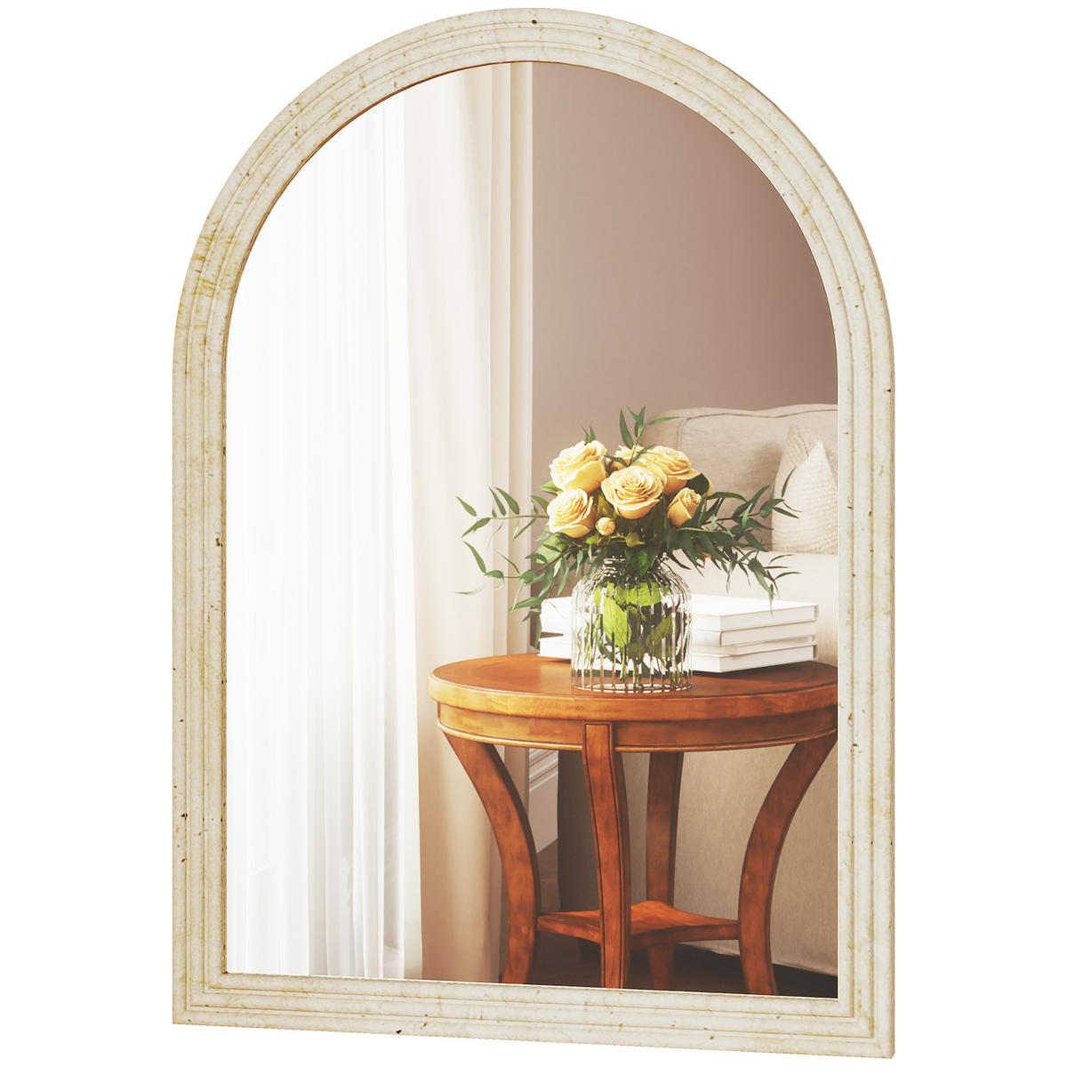 WANDSPIEGEL DE-14377 mit Bogenform und gerilltem Rand Beige - Beige, Kunststoff (50/70/2cm) - ComfortXL