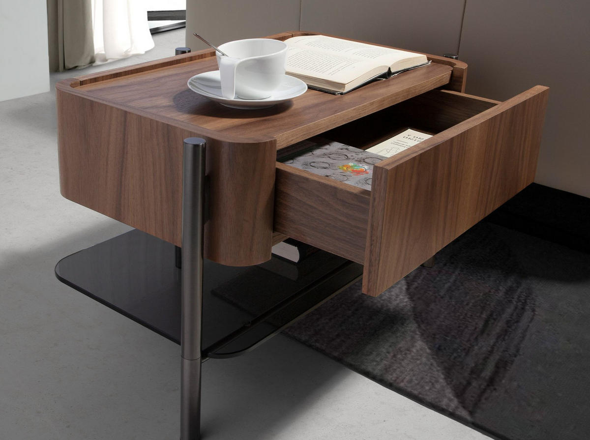 NACHTTISCH Nussbaum und dunkler Stahl - Silberfarben/Nussbaumfarben, Holz/Holzwerkstoff (65/39/39cm) - ANGEL CERDA