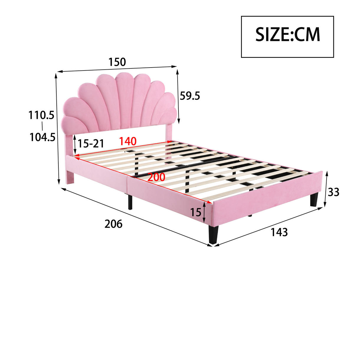 POLSTERBETT 140/200 cm Pink aus Samt mit Lattenrost - Rosa, Textil (140/200cm) - OKMYHOME