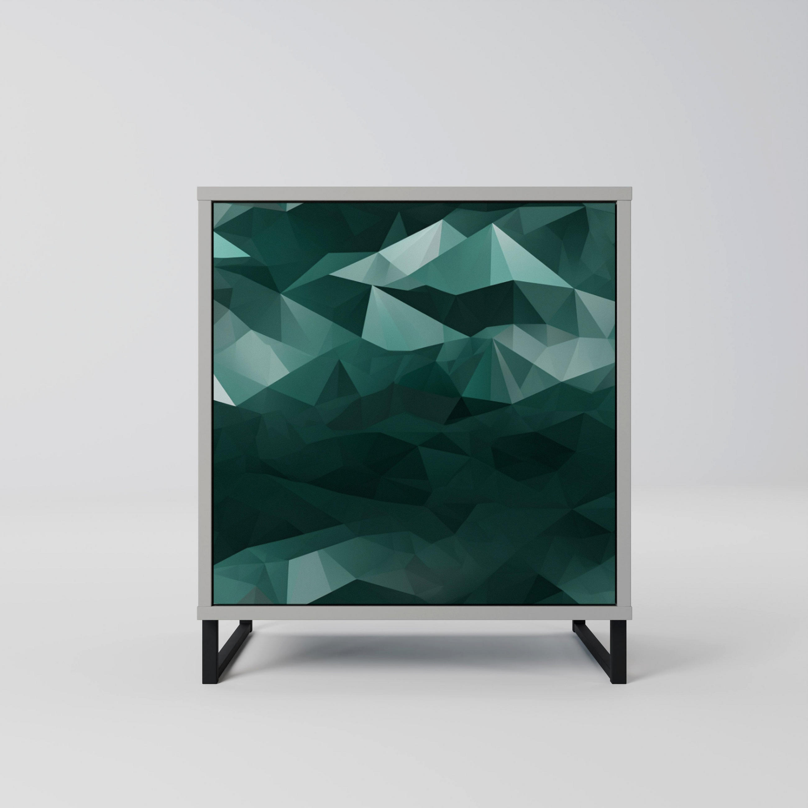 SIDEBOARD POLYGONAL FLOATING, Grau, 57,5x42x67,5 cm, Schwarze Metall-Rahmenfüße - Multicolor/Schwarz, Holzwerkstoff/Metall (57.5/67.5/42cm) - SpaceRebels