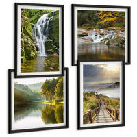 BILDER SET 4er Set - 50x50 cm & 40x60 cm Schwarzer Rahmen - Wasserfälle, Berge, Wolken, Herbst - Schwarz, Kunststoff (50/50cm) - TULUP