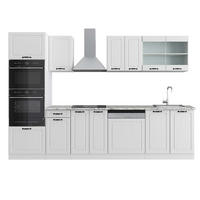 KÜCHENZEILE R-Line Weiß Landhaus/Weiß 300 cm mit Hochschrank AP Marmor - Weiß, Holzwerkstoff (300/81.6/60cm) - Vicco
