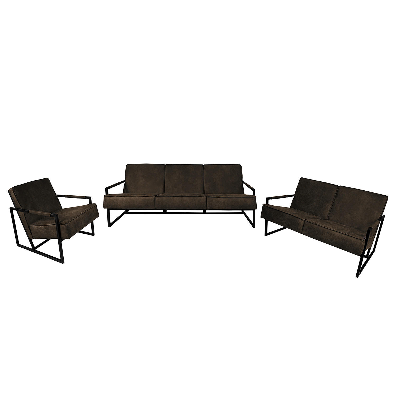 POLSTERGARNITUR (3-2-1) - Antiklederlook - Graubraun, Textil (1/1/1cm) - home24