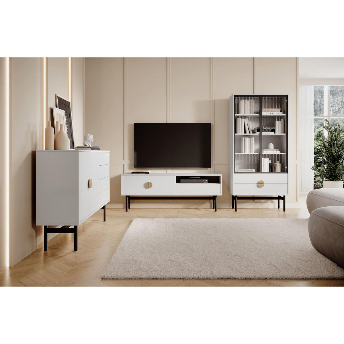 TV-STOLEK Stoon II Bílá 154 cm - bílá/černá, kov/kompozitní dřevo (154/56.6/38cm) - Selsey