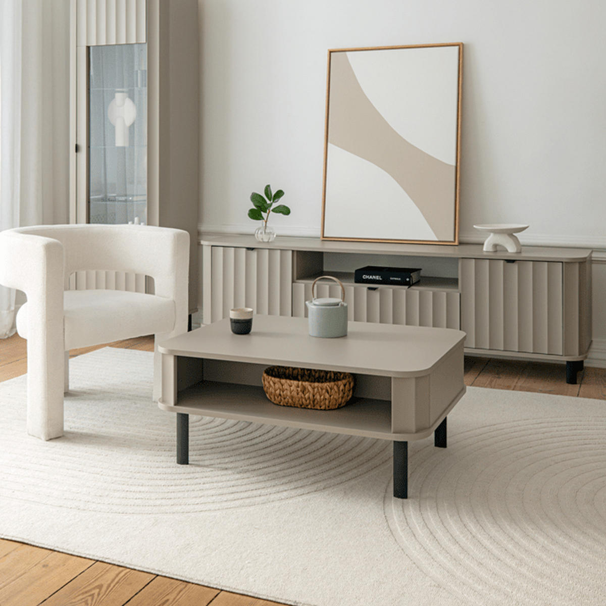 COUCHTISCH Novado NO-10 92 x 67 x 40 cm Greige - Greige, Holzwerkstoff/Metall (67/92/40cm) - Koseto