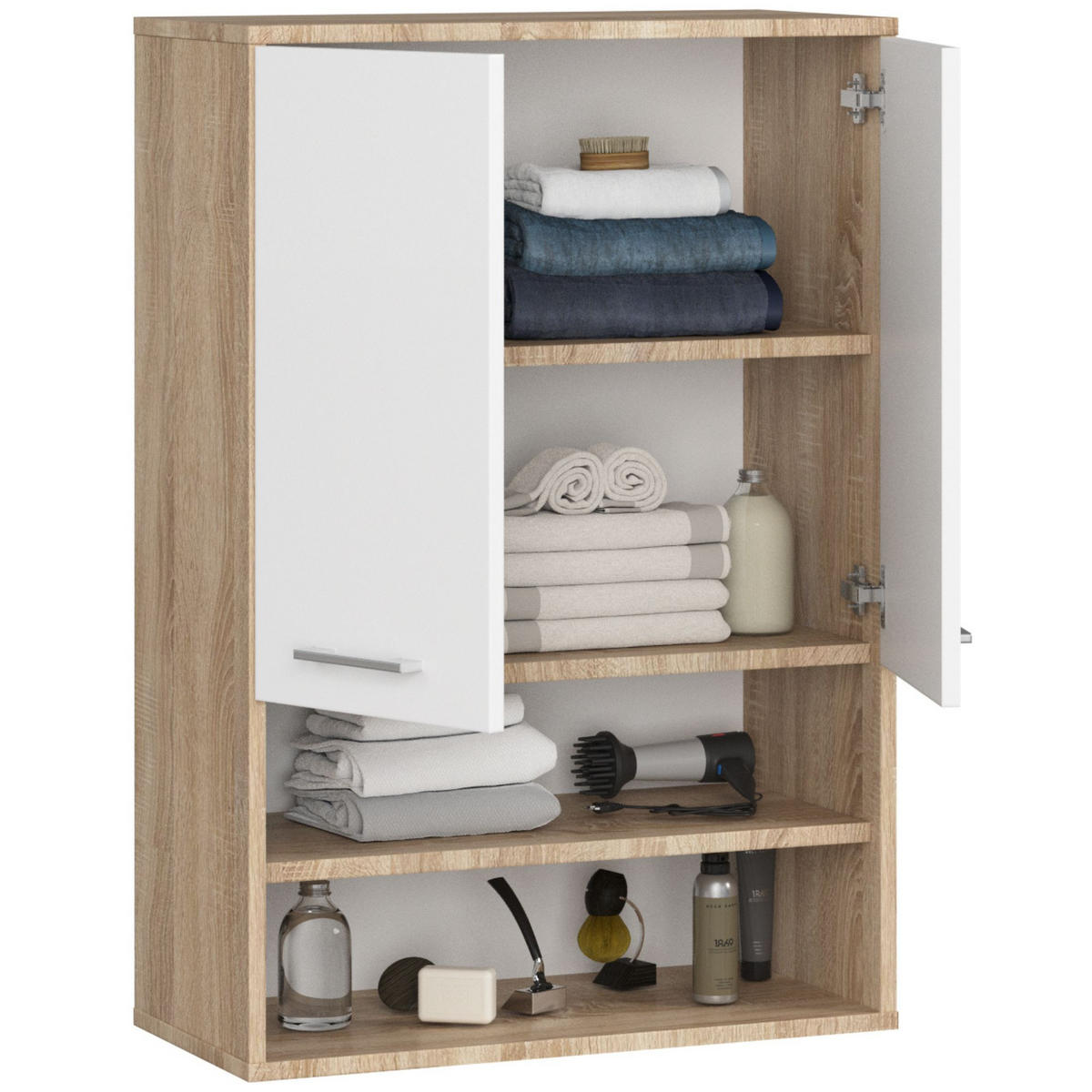 HÄNGESCHRANK Sonoma Eiche, Weiß 64x94x30 cm - Silberfarben/Weiß, Holzwerkstoff/Kunststoff (64/94/30cm) - Akord