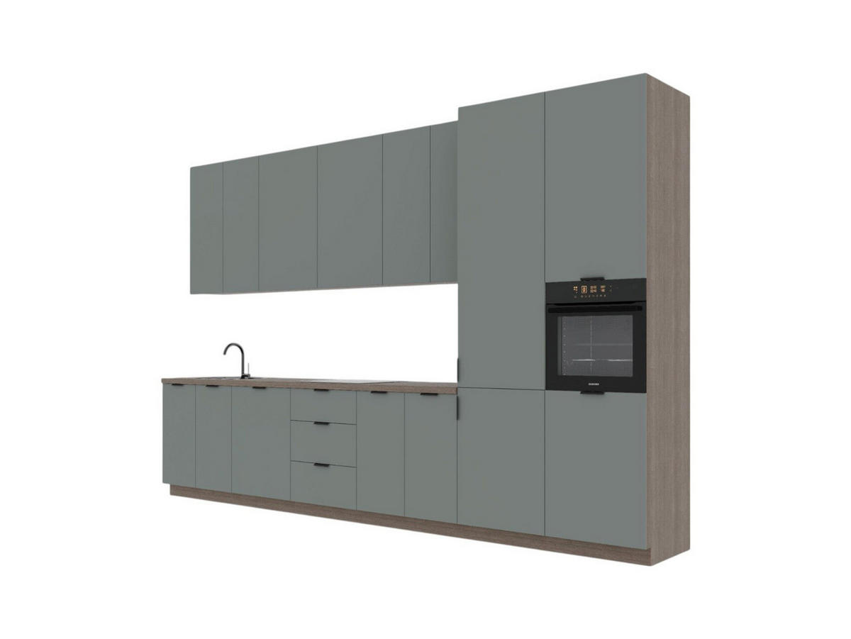 KÜCHENZEILE 400 cm – Sorento K87-G400 R – in Grün / Matt - Schwarz/Grün, Holz/Metall (400/247/58cm) - ROYAL24_MARKT