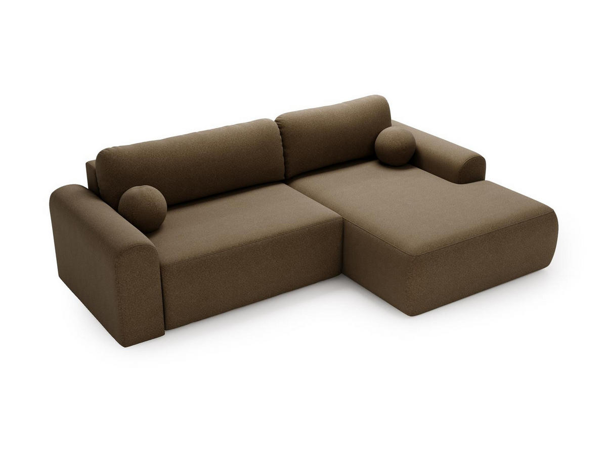 ECKSOFA Aurora Braun, mit Schlaffunktion in Lambi Stoff, rechte seite - Braun, Holzwerkstoff/Textil (257/177cm) - Bettso