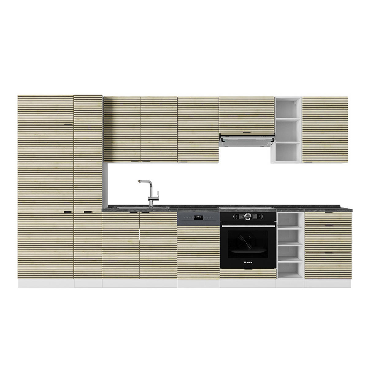 KÜCHENZEILE Fame-Line Eiche Paneel/Weiß 355 cm , AP Anthrazit - Hellbraun/Weiß, Holzwerkstoff (355/81.6/60cm) - Vicco