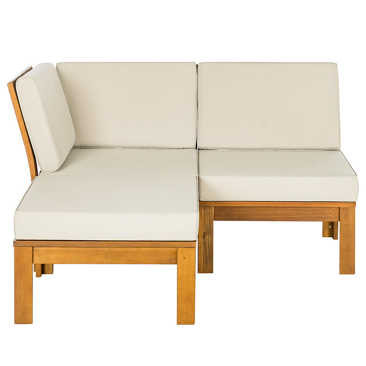 LOUNGEGRUPPE - 3-teilig - Webstoff / Akazie massiv - Weiß, Holz/Textil - home24