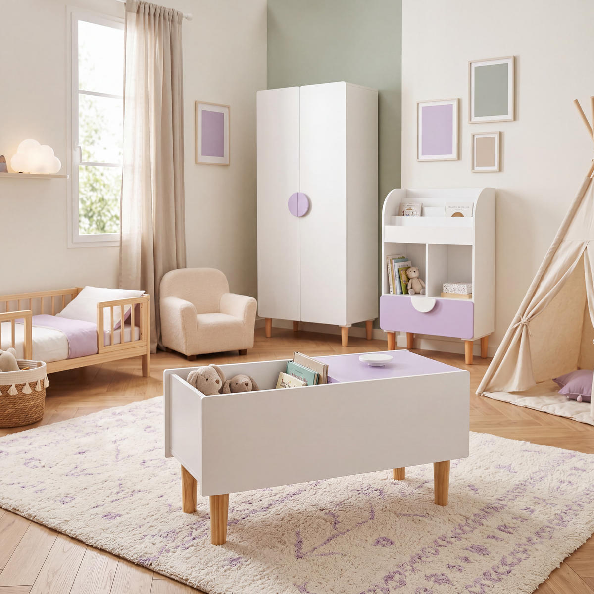KINDER-AUFBEWAHRUNGSTRUHE Weiß Lila 80/35/37,5 - Weiß, Holz (80/38/35cm) - Mobili Rebecca