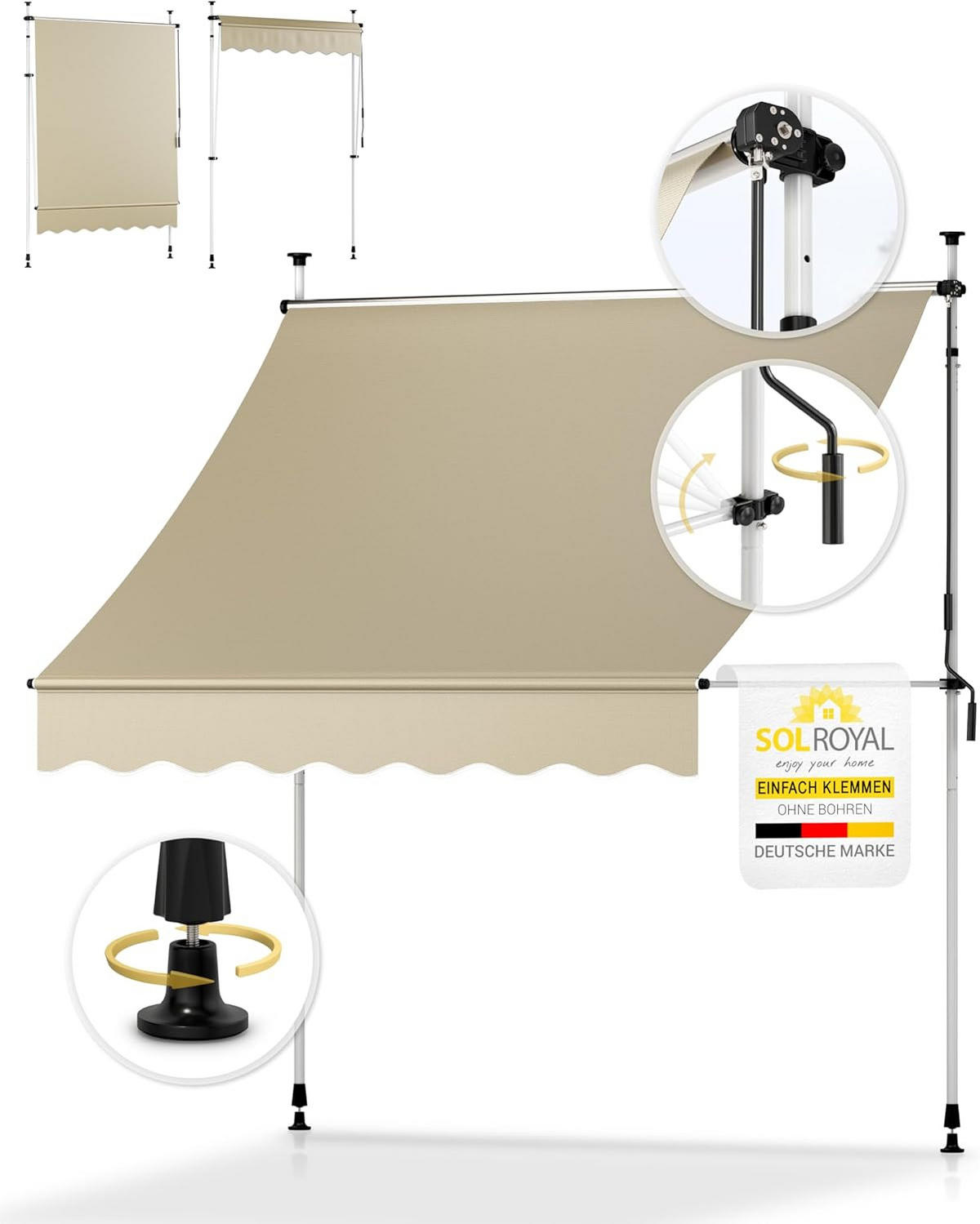 BALKONMARKISE SolVision BM3 Klemmmarkise 1,5x1,8m Beige - Beige, Textil (1800/1/1500cm) - Sol Royal