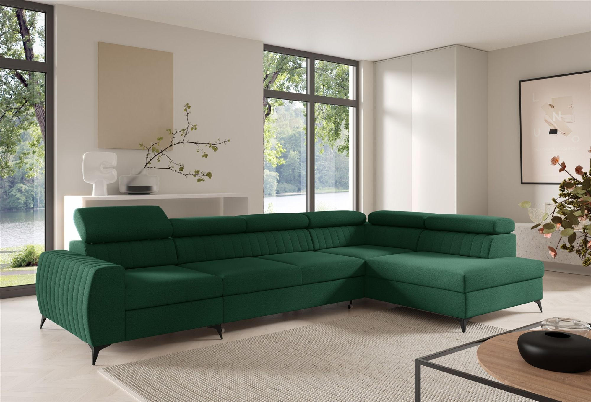ECKSOFA Toronto Xl - Dunkelgrün, Holzwerkstoff/Textil (340/200cm) - Fun Möbel