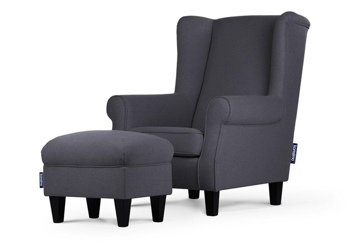 SITZHOCKER MILES Pouffe - Schwarz/Grau, Holzwerkstoff/Textil (55/42/40cm) - KONSIMO®
