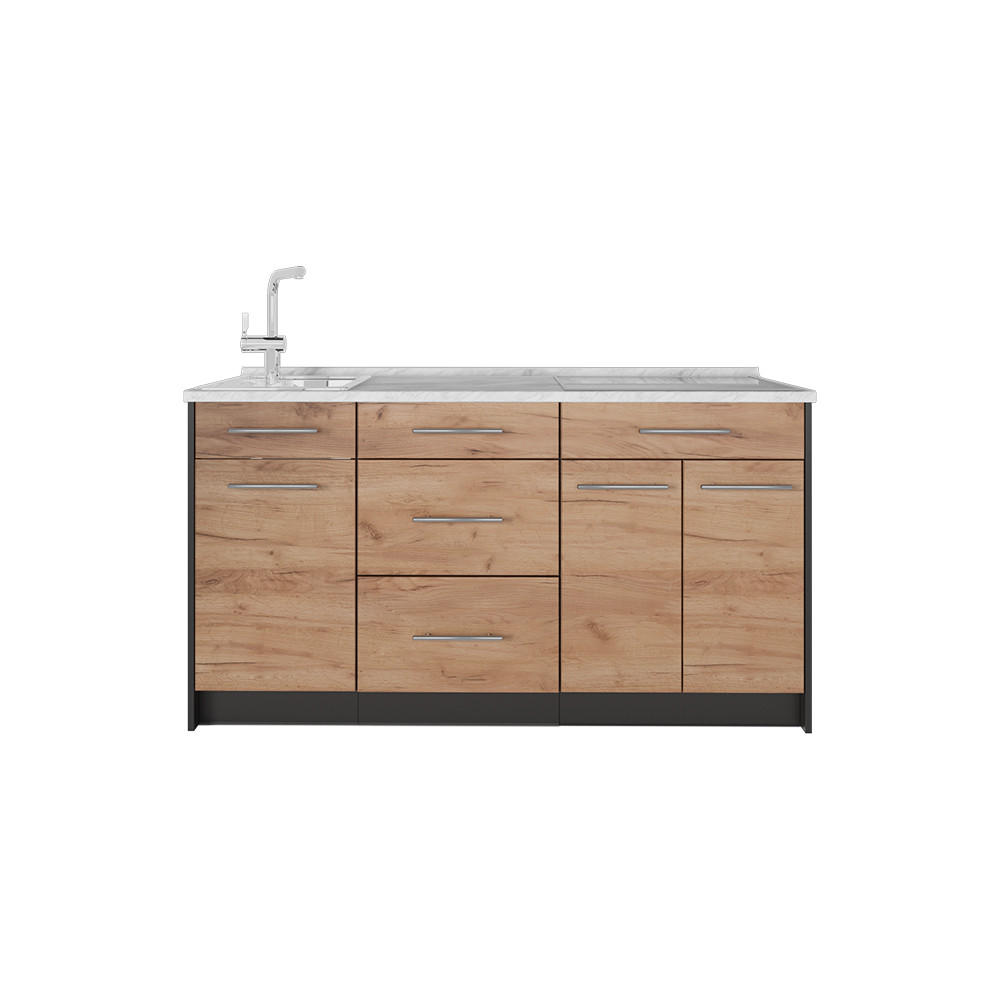 KÜCHENBLOCK Fame-Line, Goldkraft Eiche/Anthrazit, 150 cm, AP Marmor - Honigeiche/Anthrazit, Holzwerkstoff (150/82/60cm) - Vicco