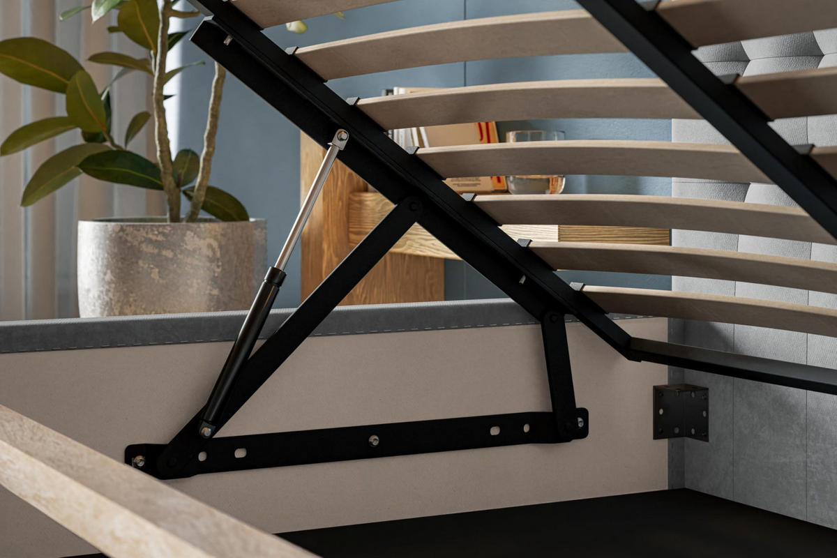 BETT 90x200 - Polsterbett mit Bettkasten und Metallrahmen - Modern Betten - Glatter Kronos-Stoff - Kollektion Rio, Blau - Blau, Holz/Textil (90/200cm) - Alpi-Möbel