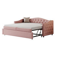 ČALÚNENÁ posteľ 90/200 cm s USB nabíjaním, rozkladacím spaním a lamelovým roštom, Ružová - pink, textil (90/200cm) - Redom