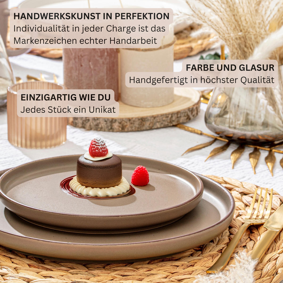 DESSERTTELLER BOMBAY OAK - 4 teilig aus Steingut - Braun, Stein (20.5cm) - Sänger