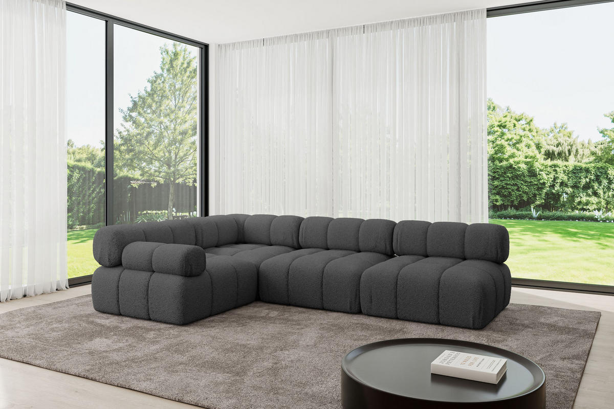 ECKSOFA modulares Sofa Mende-L2 - 285x190x70 cm Grau Bouclé - Grau, Holzwerkstoff/Textil (285/190cm) - ALTDECOR