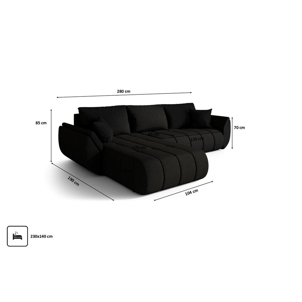 Thumbnail - Kaiser Möbel Ecksofa, Schwarz, Holz, L-Form, 280x190 cm, Wohnzimmer, Sofas & Couches, Wohnlandschaften, Ecksofas