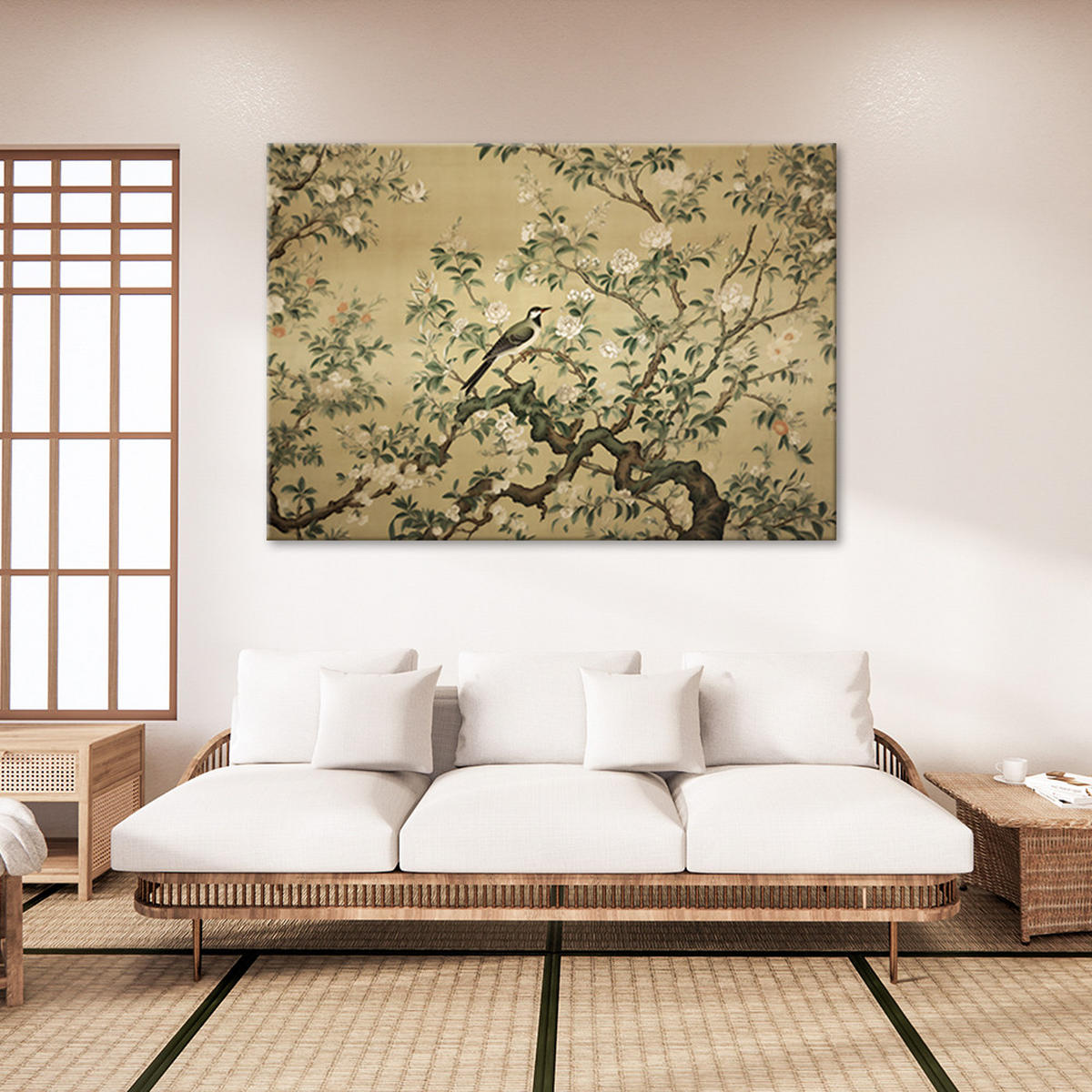 LEINWANDBILD Vogel Abstrakt Chinoiserie 60x40cm - Grün, Textil (60/40cm) - Feeby