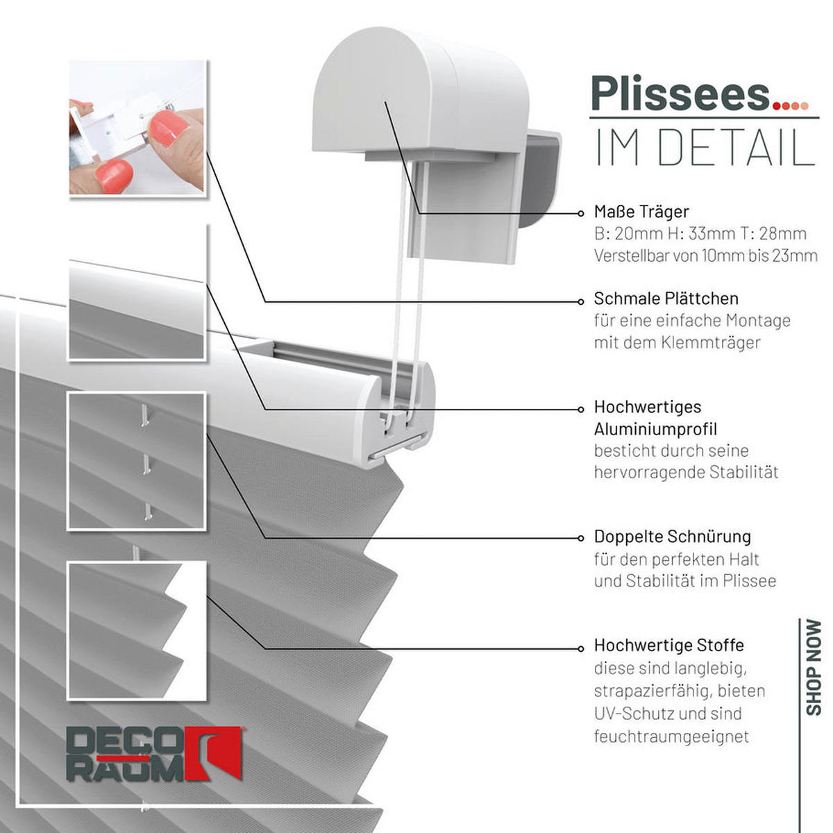 PLISSEE Basic ohne Bohren - Grau, Textil (40/150cm) - Deco-Raum