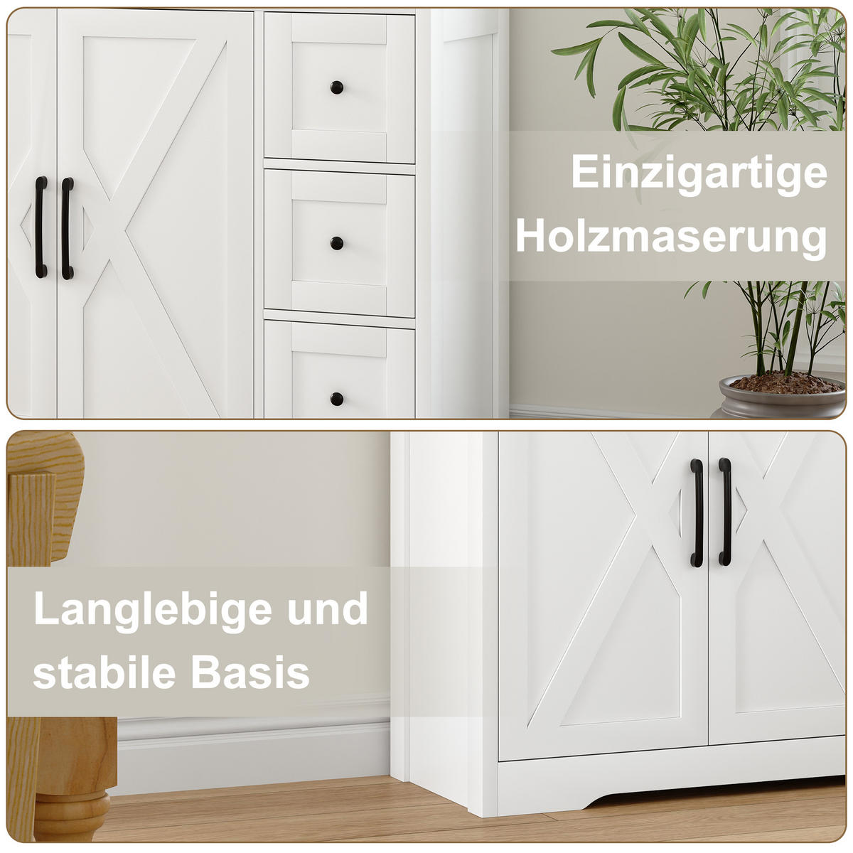 SIDEBOARD 100x40x105 cm 3 Schubladen 2 Türen weiß - Weiß, Holz (100/105/40cm) - LEBENLANG