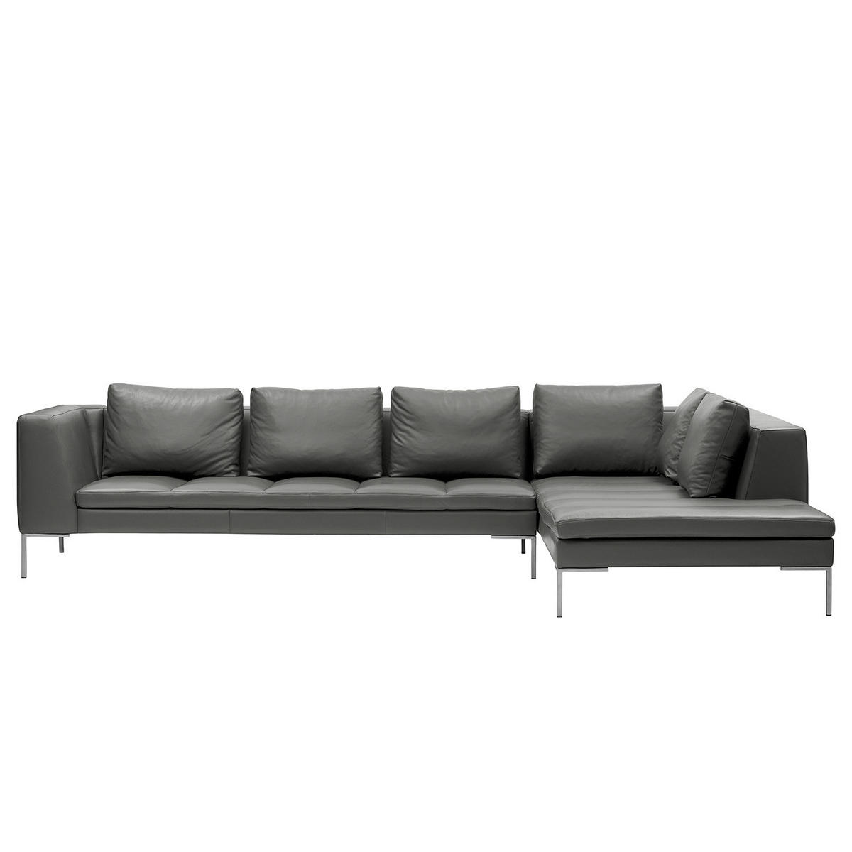 ECKSOFA mit Ottomane - Chromfarben/Grau, Leder/Metall (319/230cm) - home24