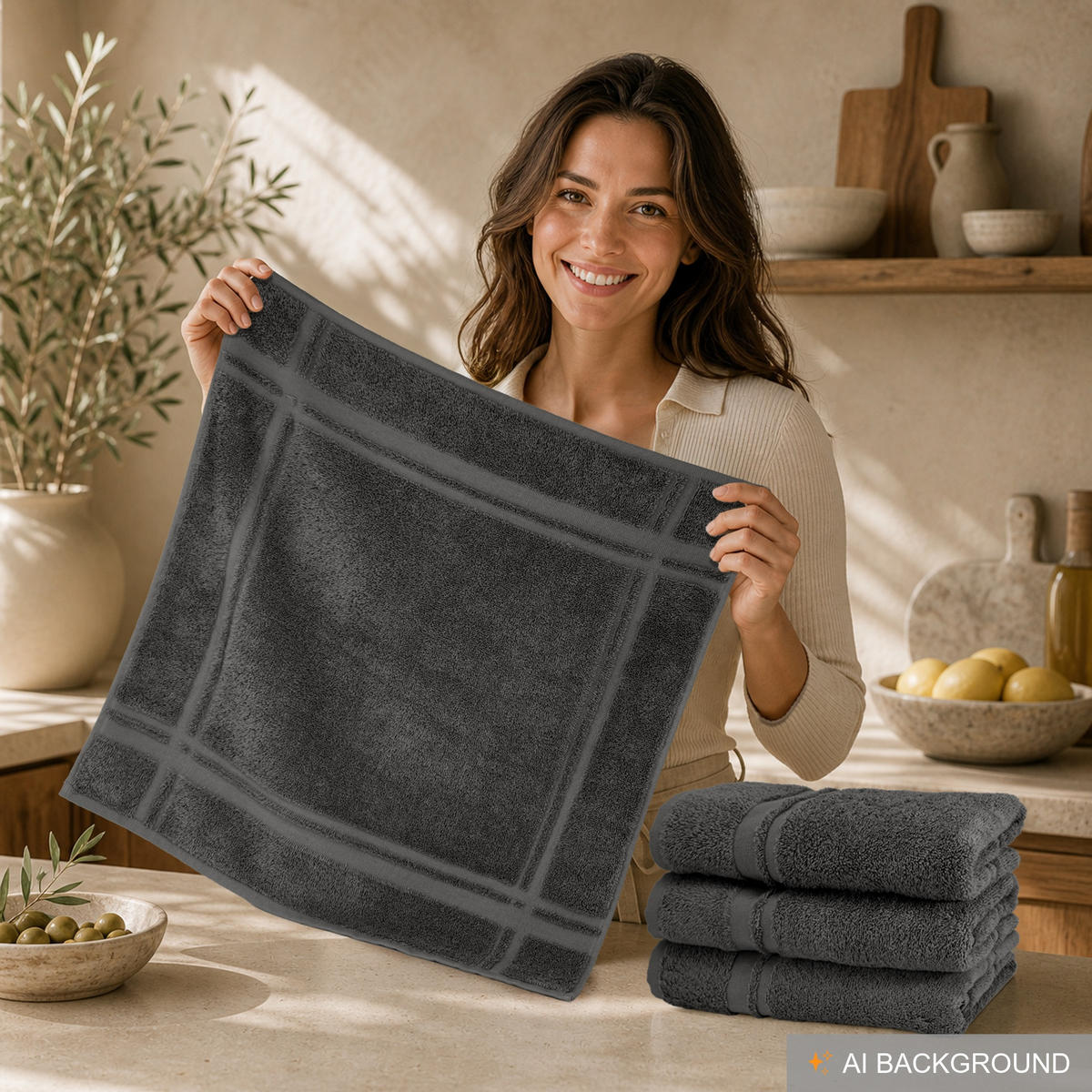 FROTTEE Küchenhandtücher 50x50 cm, 4er Set, Anthrazit Grau - Anthrazit, Textil (50/50cm) - Lashuma