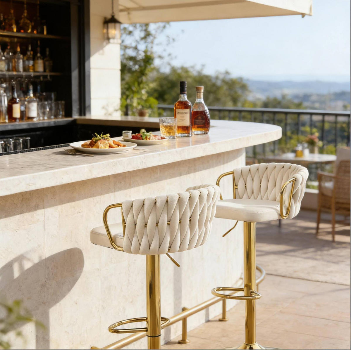 BARHOCKER 2er-Set höhenverstellbar drehbar Samt Cream White - Weiß, Metall (49.5/98/50.51cm) - Meubliv