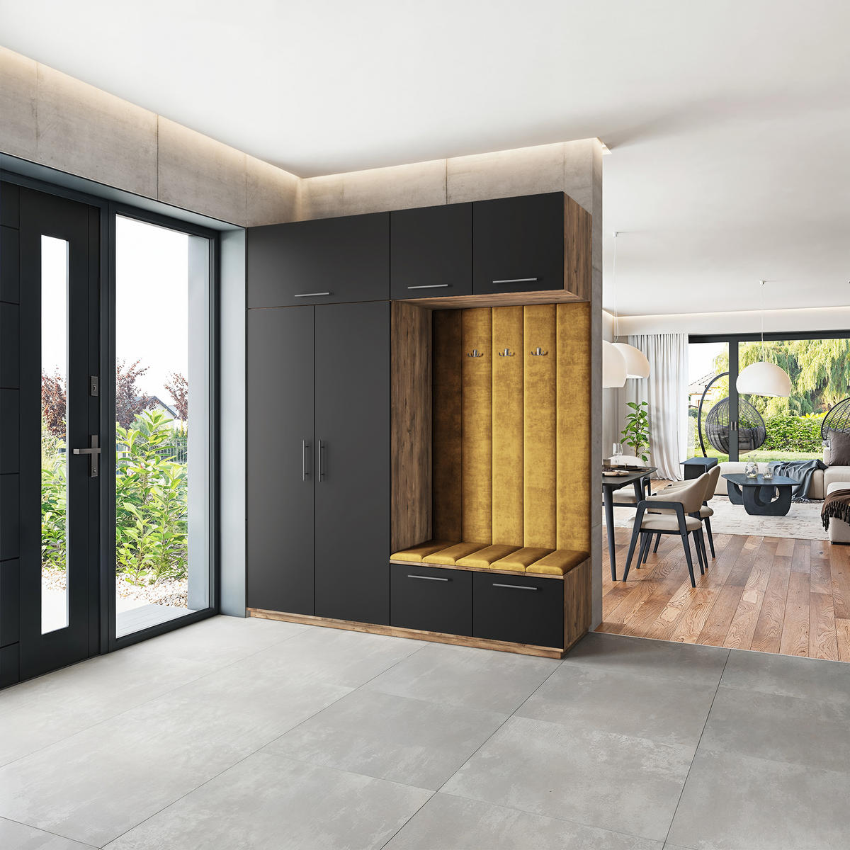 GARDEROBENSCHRANK REMA 200/240/60 cm Modern Garderobe-Set Eiche Lefkas - Eichefarben/Gelb, Holzwerkstoff (200/240/60cm) - MASSENO