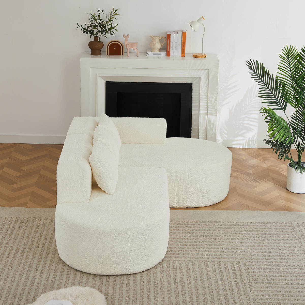 ECKSOFA 222/157/73 cm Beige Chenille mit 3 Kissen (Rechte Seite) - Creme, Textil (157/222cm) - Oxeza