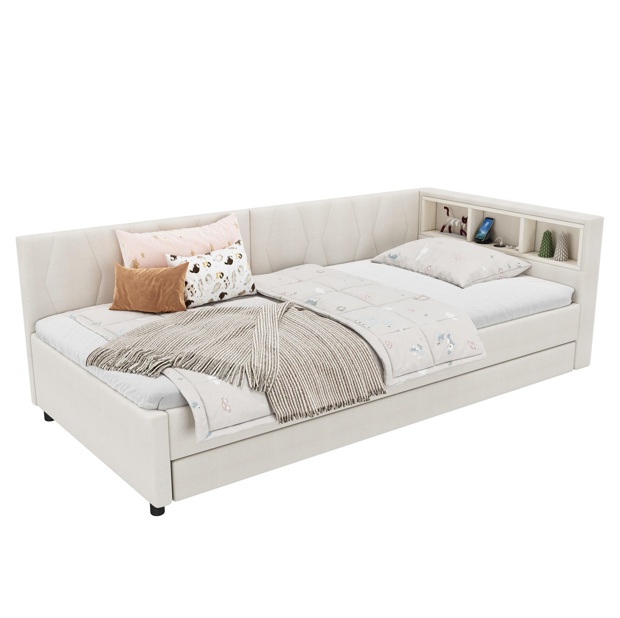 Okmyhome Polsterbett Beige 90x200 cm
