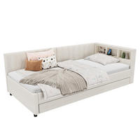 POLSTERBETT 90/200 cm Beige aus Leinen mit LED-Lichtleiste - Beige, Textil (90/200cm) - OKMYHOME