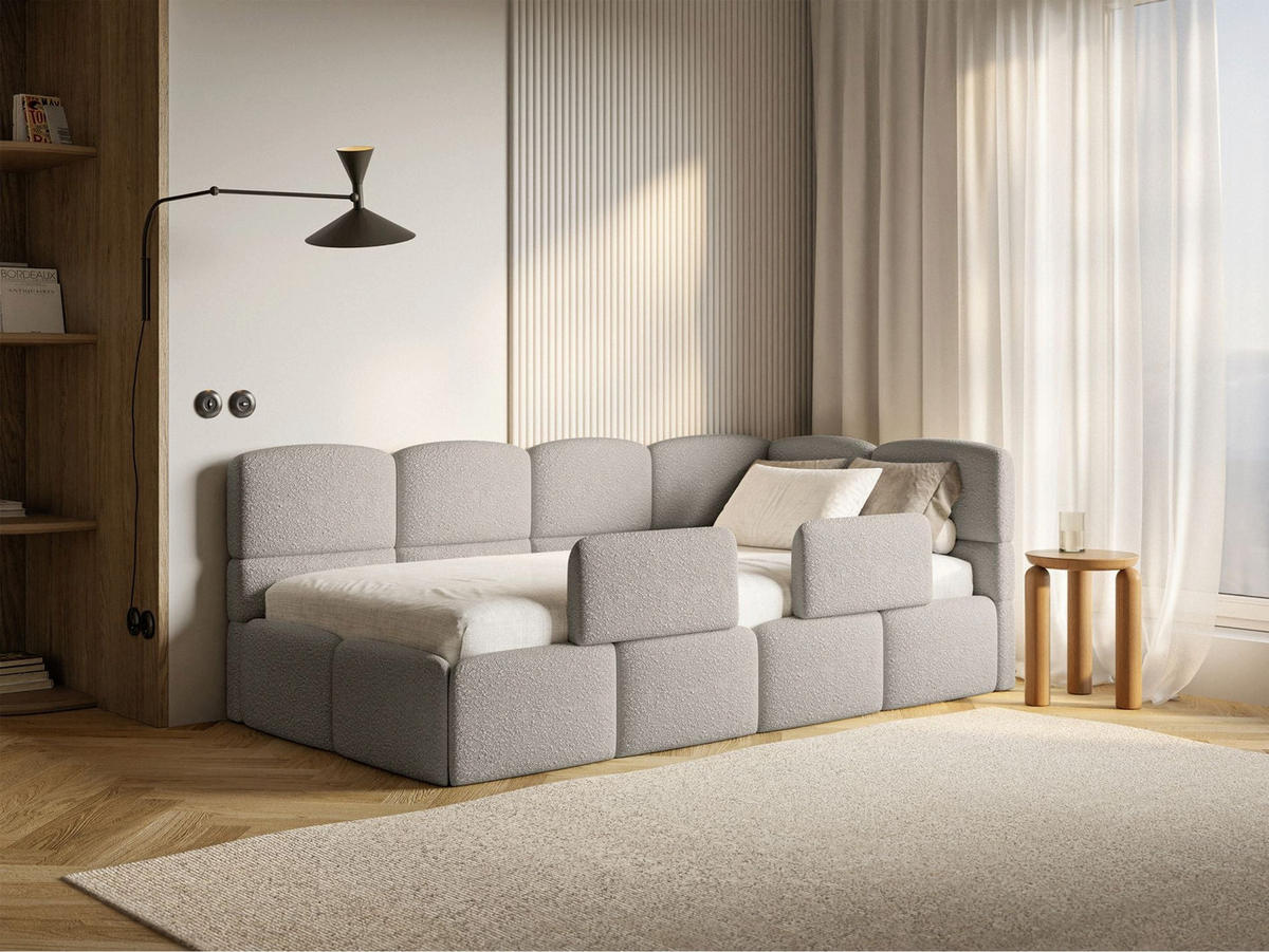 JUGENDBETT Cloudy rechts mit Matratze und Rausfallschutz Bouclé Greige - Taupe, Kunststoff/Textil (90/200cm) - Selsey